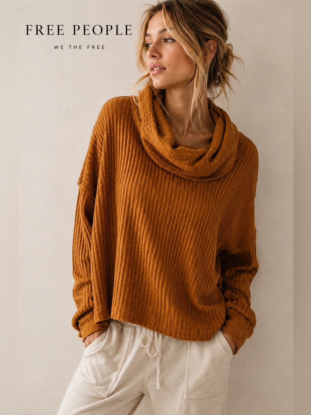 Free People We The Free Juicy Cowl Neck Thermal Top Canyon Moon Orange XS J
